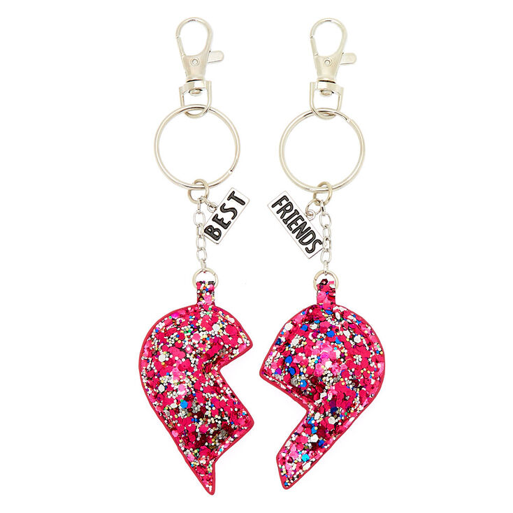 Glitter Heart Best Friends Keychain Set - Pink,