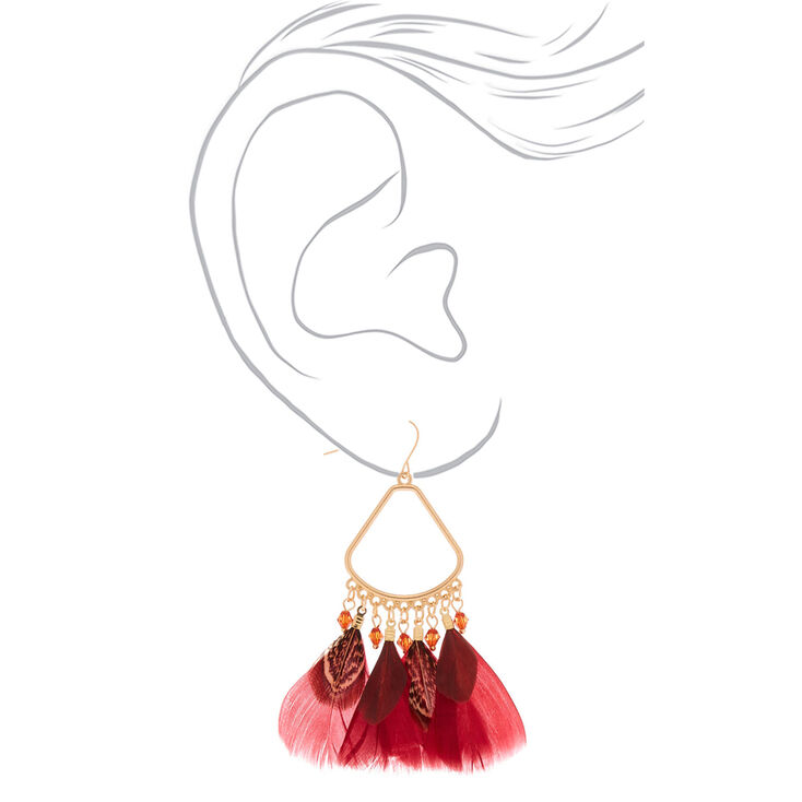 3&quot; Feather Chandelier Drop Earrings - Red,