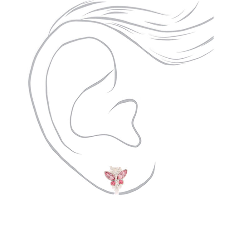 Butterfly Clip On Earrings - Pink,