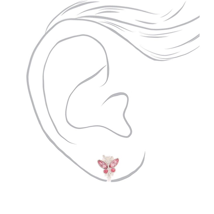 Butterfly Clip On Earrings - Pink,