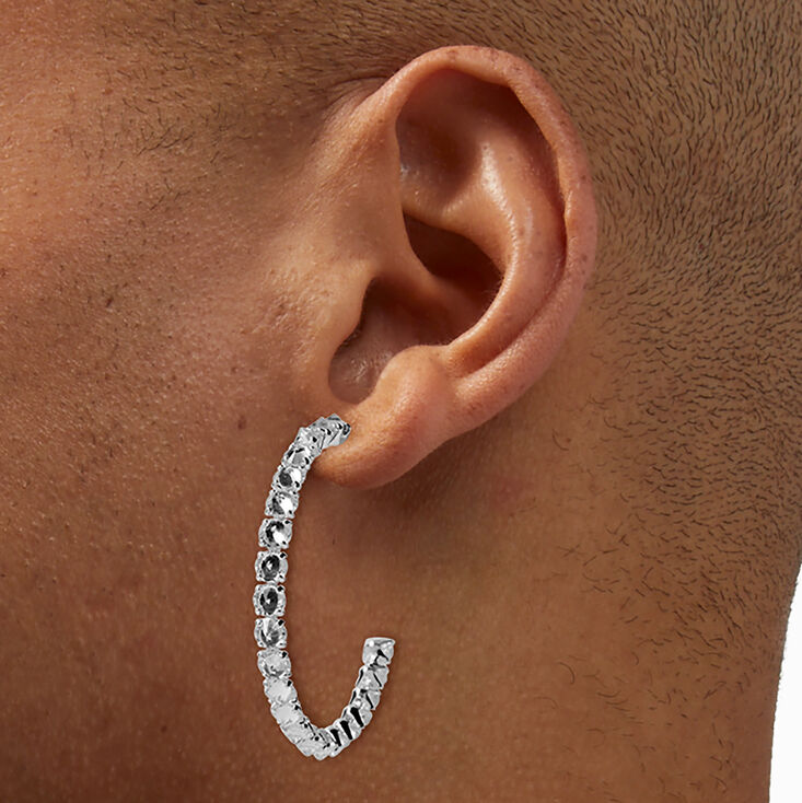 Silver-tone Cubic Zirconia Gemstone 30mm Hoop Earrings,