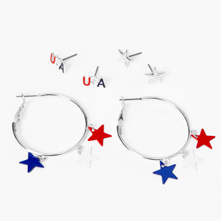 Patriotic USA Hoop &amp; Stud Earrings Set - 3 Pack,