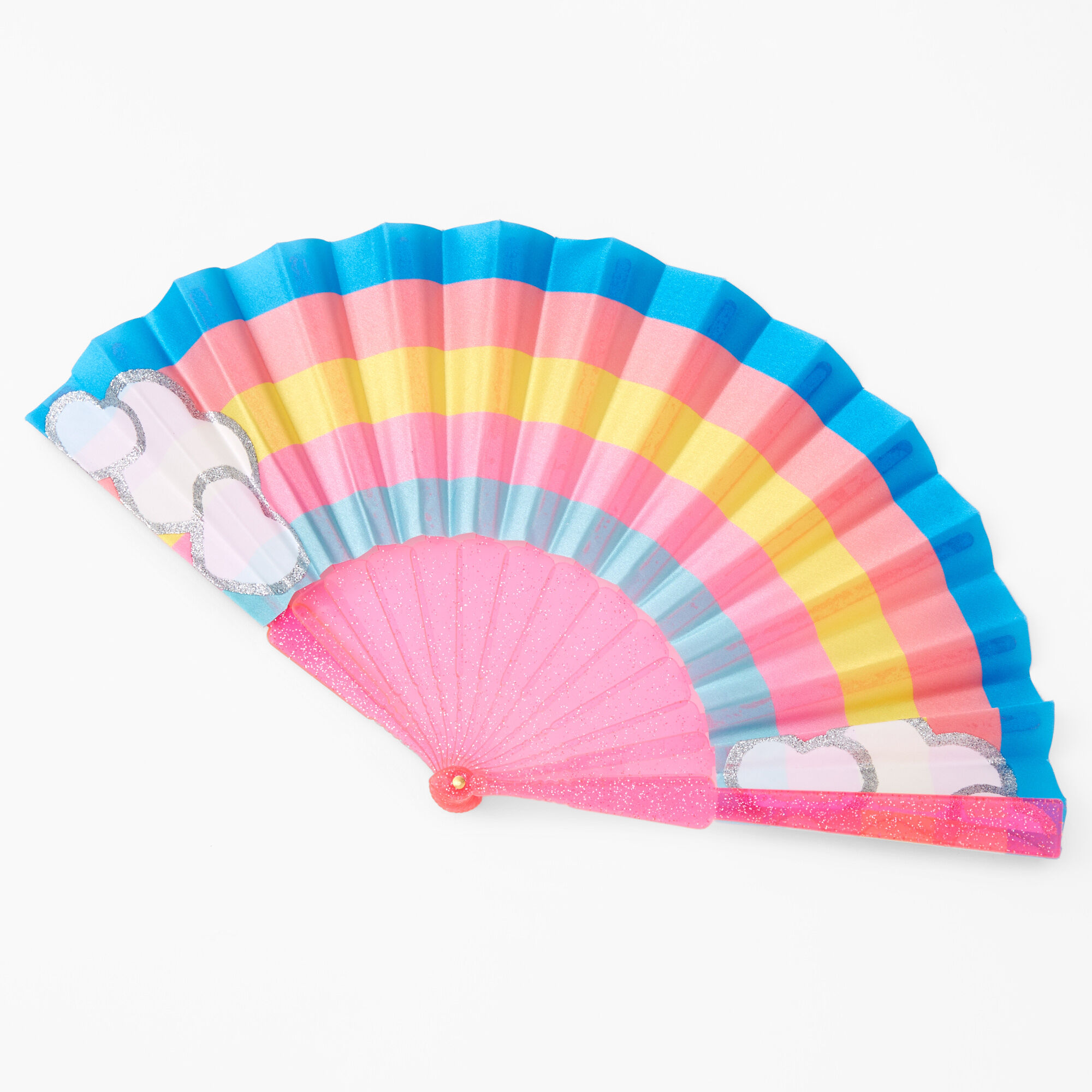 View Claires Club Glitter Rainbow Folding Fan Pink information