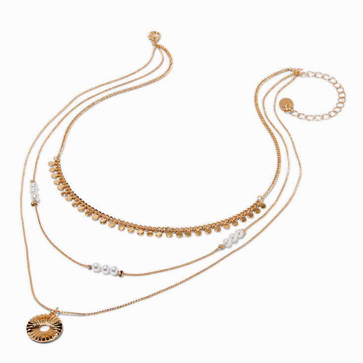 Gold-tone Coin &amp; Pearl Multi-Strand Necklace ,