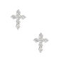 Silver-tone Cubic Zirconia Cross Stud Earrings,