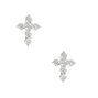 Silver Cubic Zirconia Cross Stud Earrings,