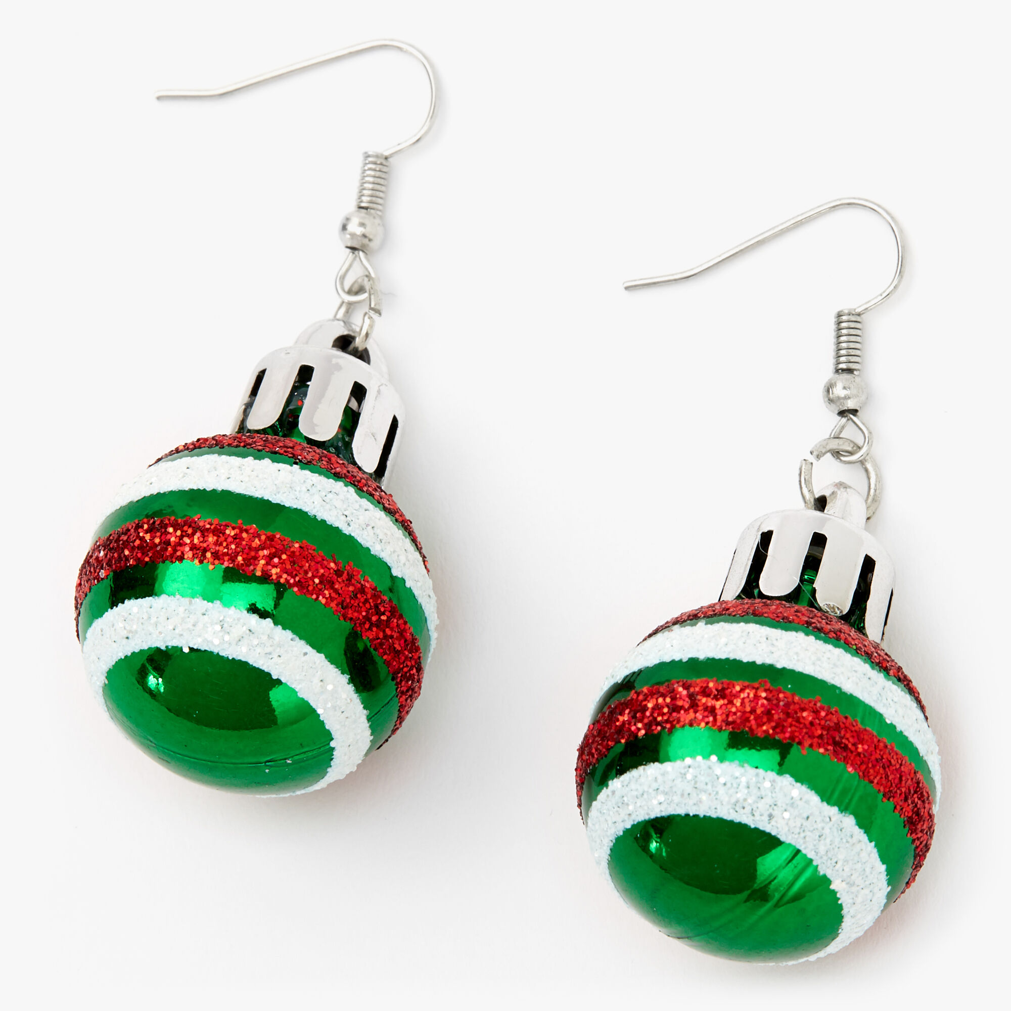 Silver 2" Striped Ornament Drop Earrings,
