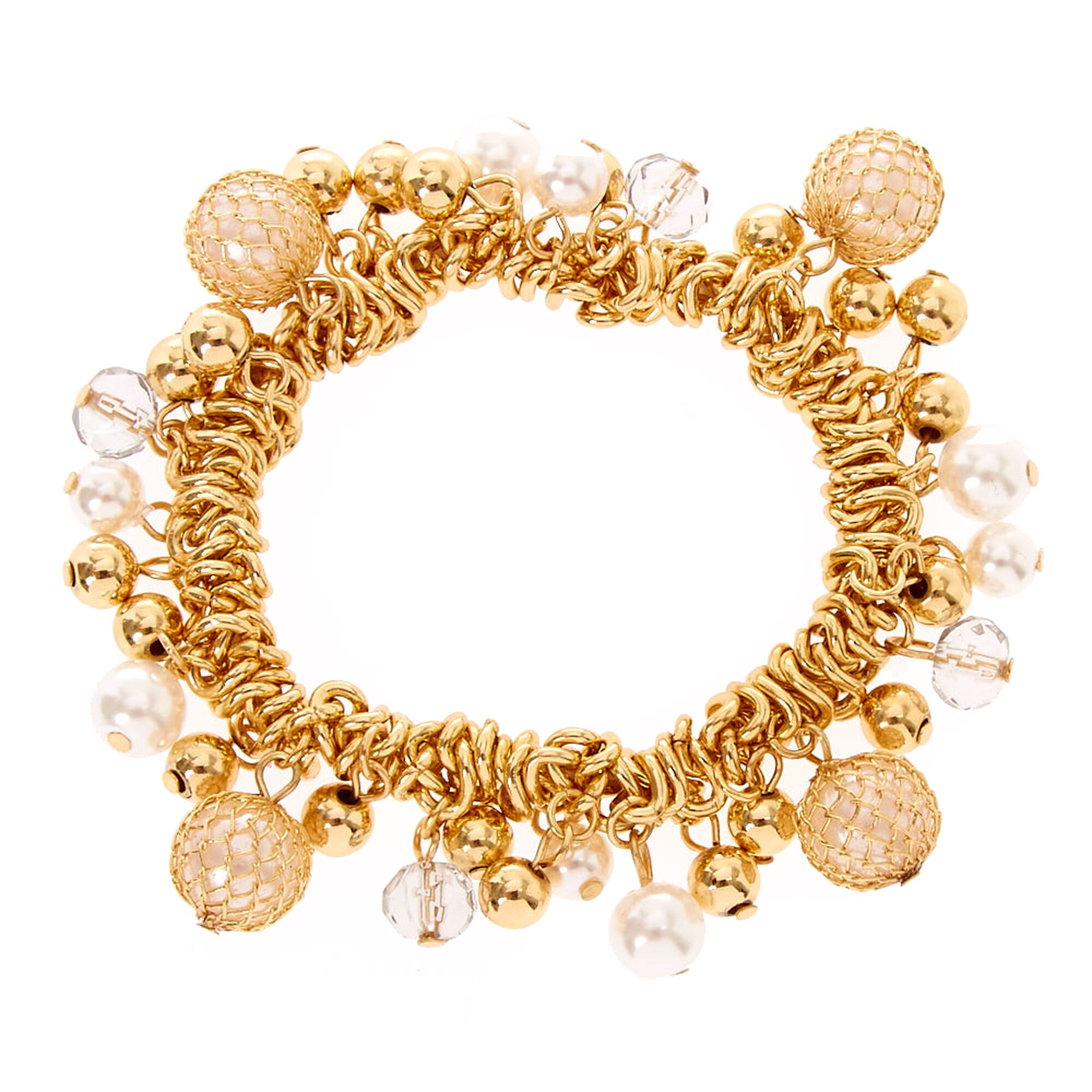 Gold-Tone Pearl and Bead Stretch Bracelet | Claire's US