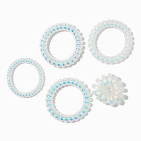 Iridescent White Spiral Hair Ties - 5 Pack,