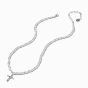 Pearl &amp; Silver-tone Cross Pendant Necklace,