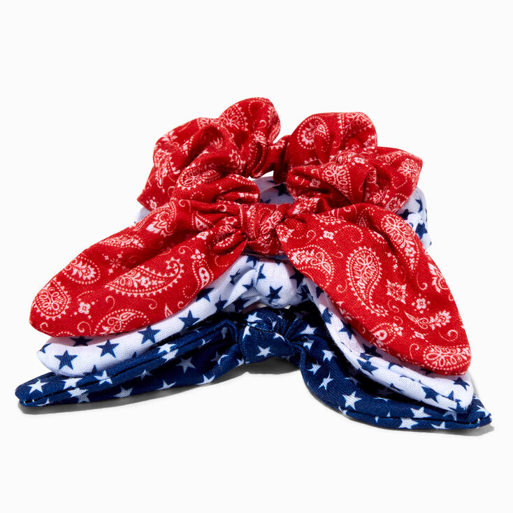 Red, White, &amp; Blue Printed Bow Hair Scrunchies,