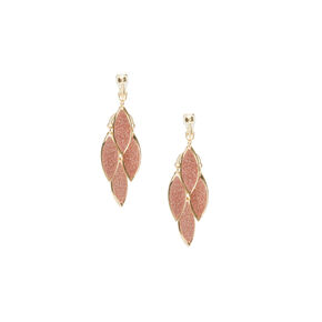 Clip-On Gold-tone Glitter Leaf Drop Earrings,