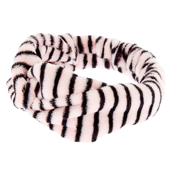 Claire's Bandeau pour le maquillage rose à rayures et à nœud