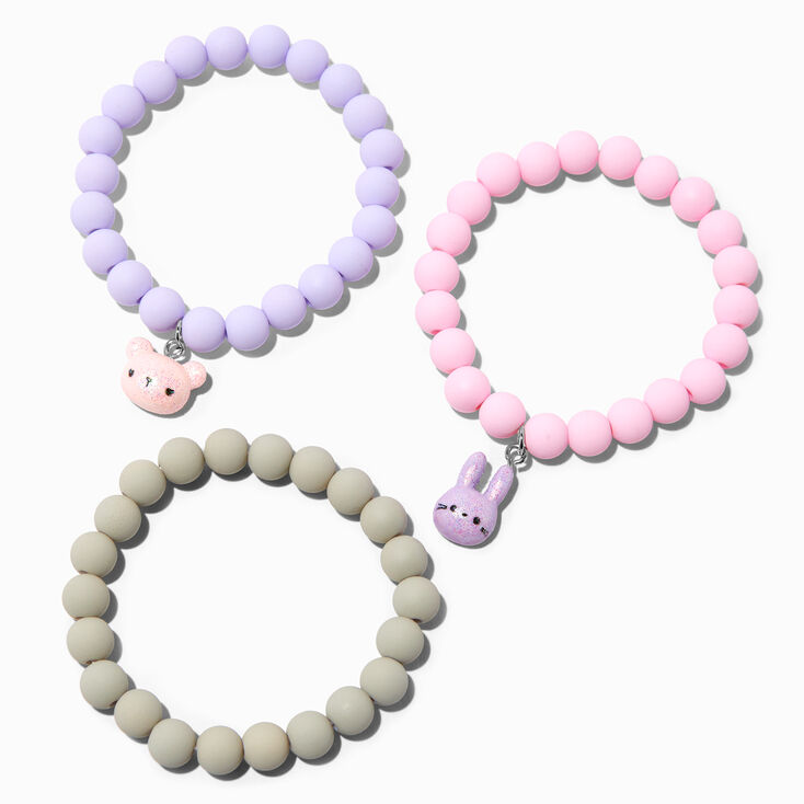 Claire's Club Matte Pastel Critter Beaded Stretch Bracelets - 3 Pack