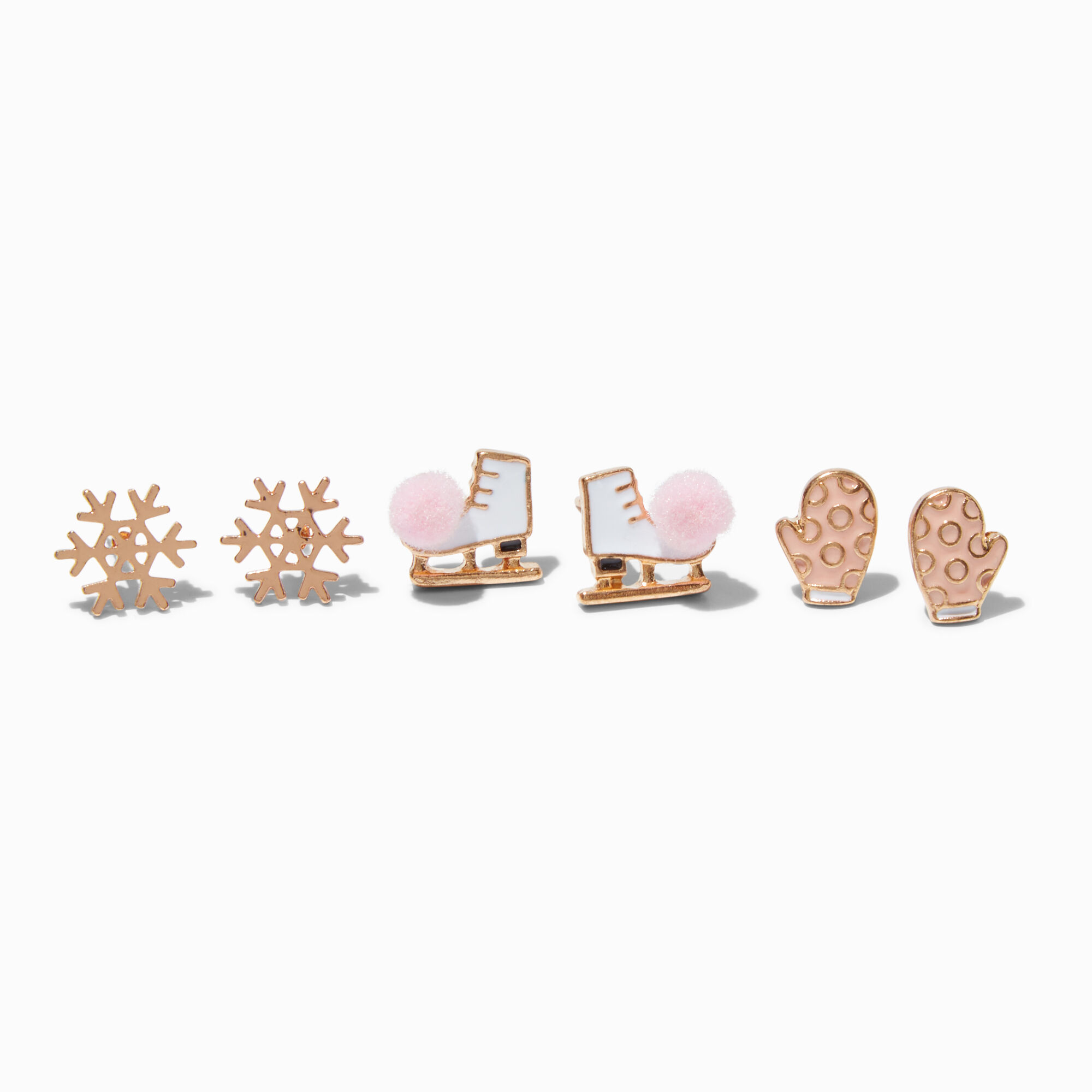 View Claires Winter Icons Mixed Stud Earring Set 3 Pack Gold information