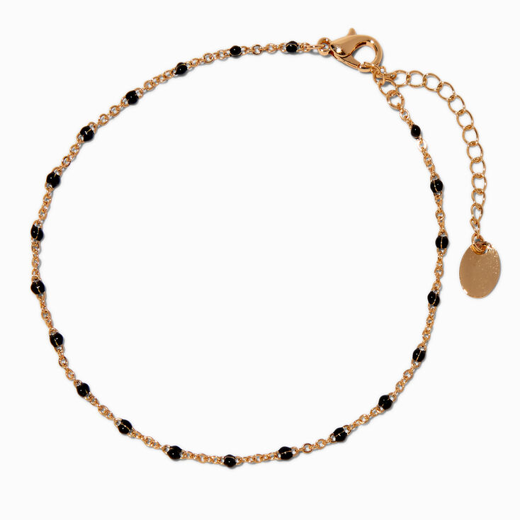 Gold-tone Black Beaded Stationed Chain Anklet,