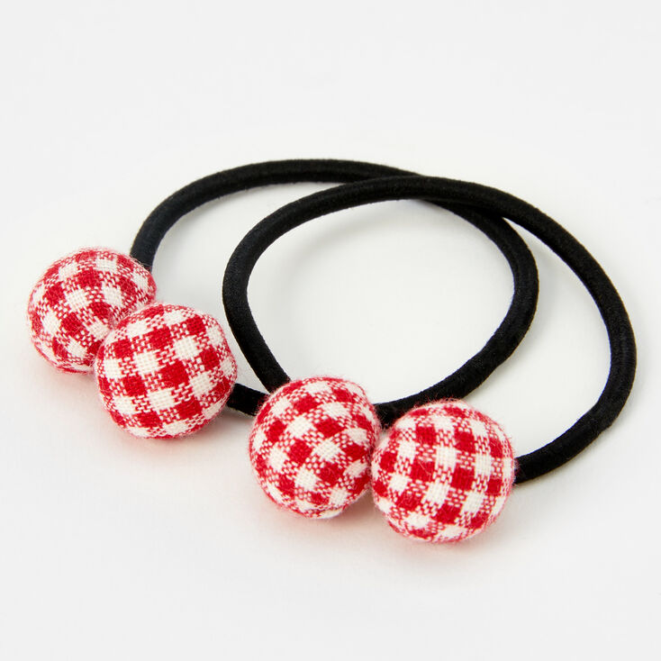 Red Gingham Beaded Hair Ties - 2 Pack,