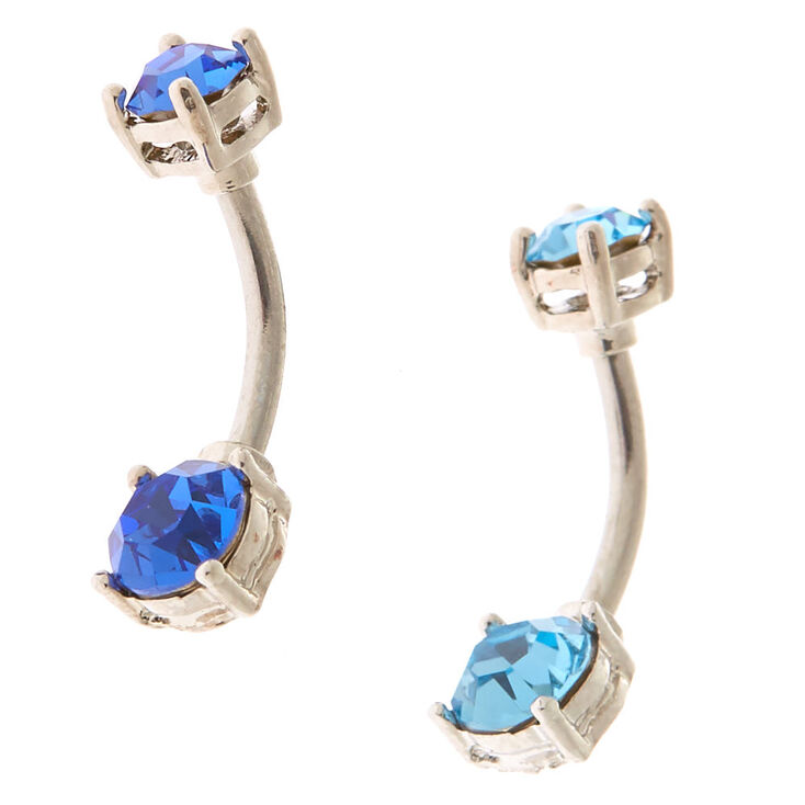 Lot de 2 piercings de nombril en zircon cubique d&rsquo;imitation couleur oc&eacute;an couleur argent&eacute;,