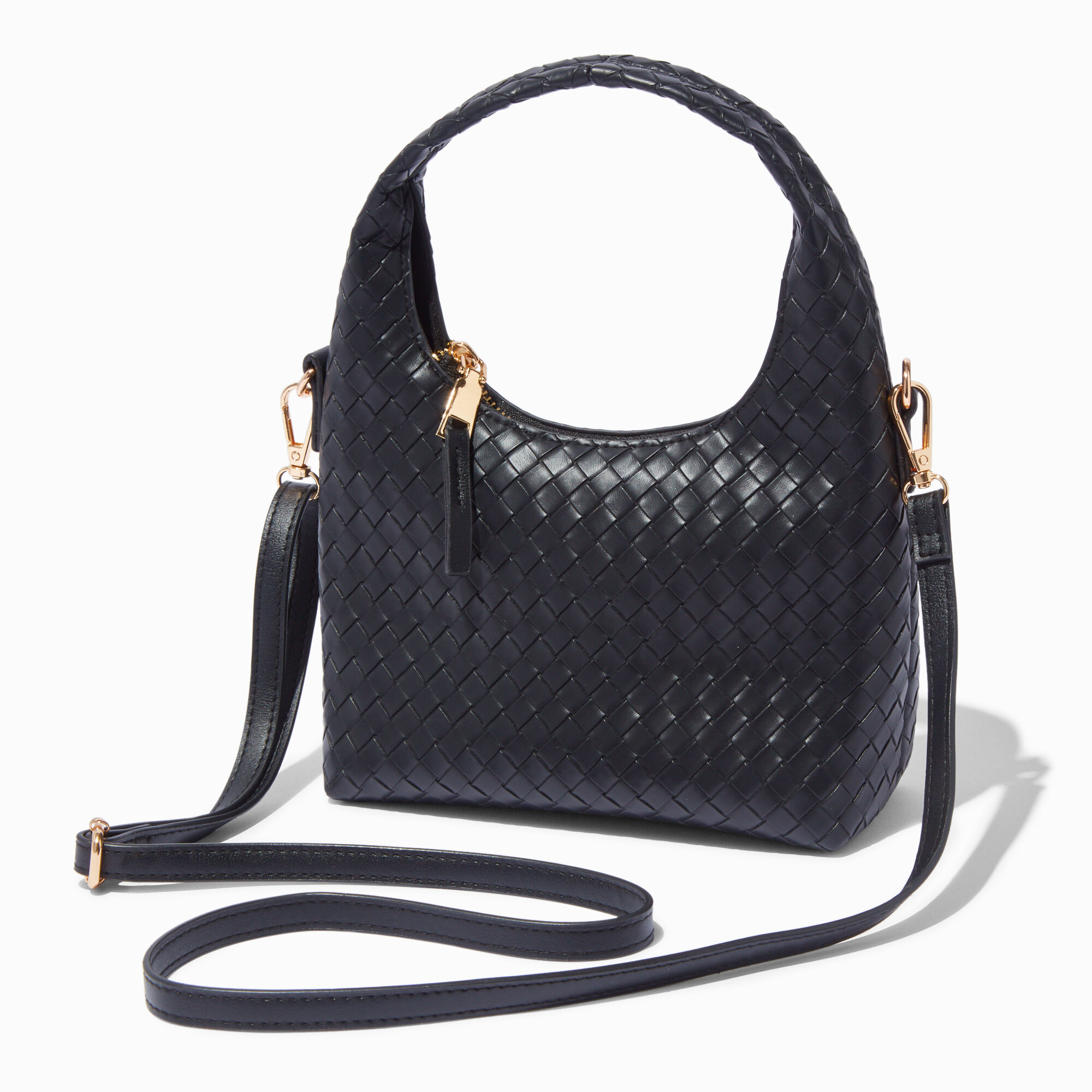 Black Woven Crossbody Shoulder Bag,
