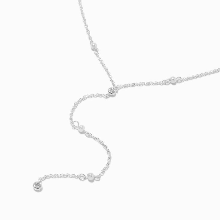 Collier en Y confetti d&eacute;licats en zircon cubique couleur argent&eacute;e,