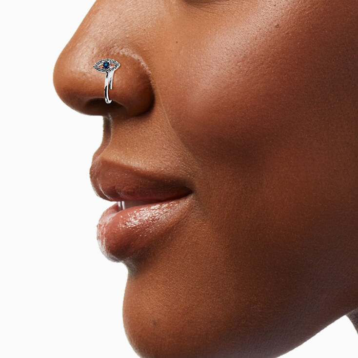 Silver Cubic Zirconia Evil Eye Faux Nose Ring