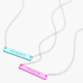 Silver Best Friends Imposter Crewmate Pendant Necklaces - 2 Pack,
