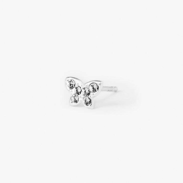 Sterling Silver One Crystal Butterfly Stud Earring,