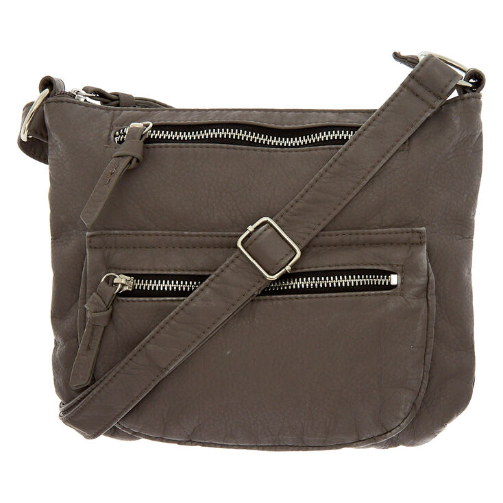 Faux Leather Crossbody Bag - Grey,