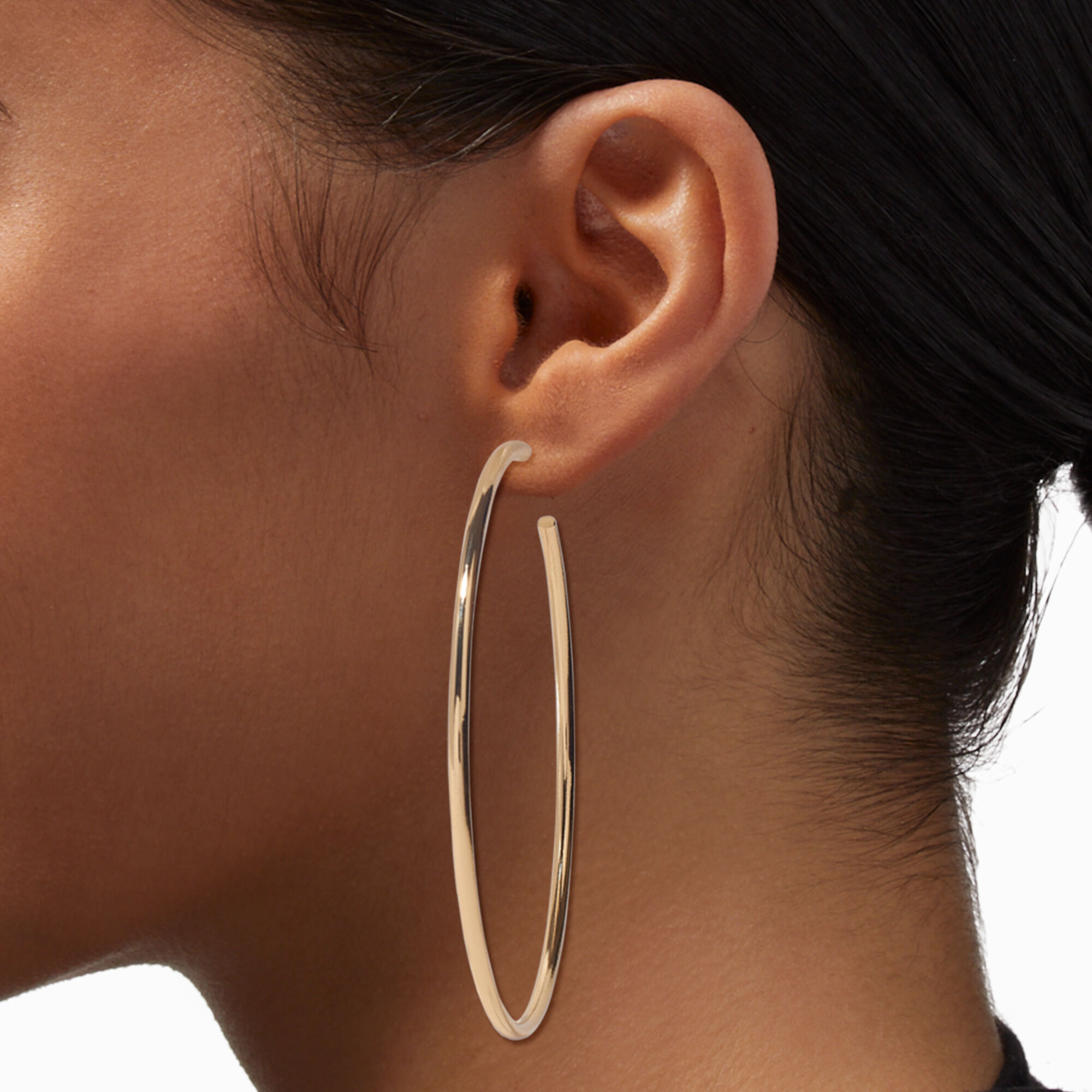 Gold tone 80MM Post Back Hoop Earrings Claire s US