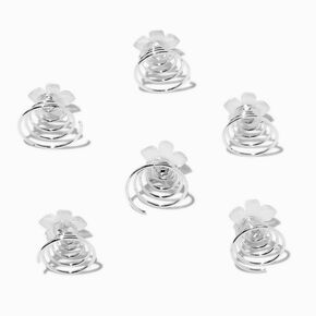 Silver-tone Crystal Floral Hair Spinners - 6 Pack,