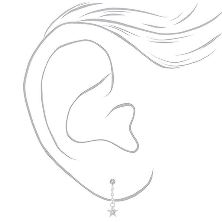 Sterling Silver 1&quot; Cubic Zirconia Star Drop Earrings,