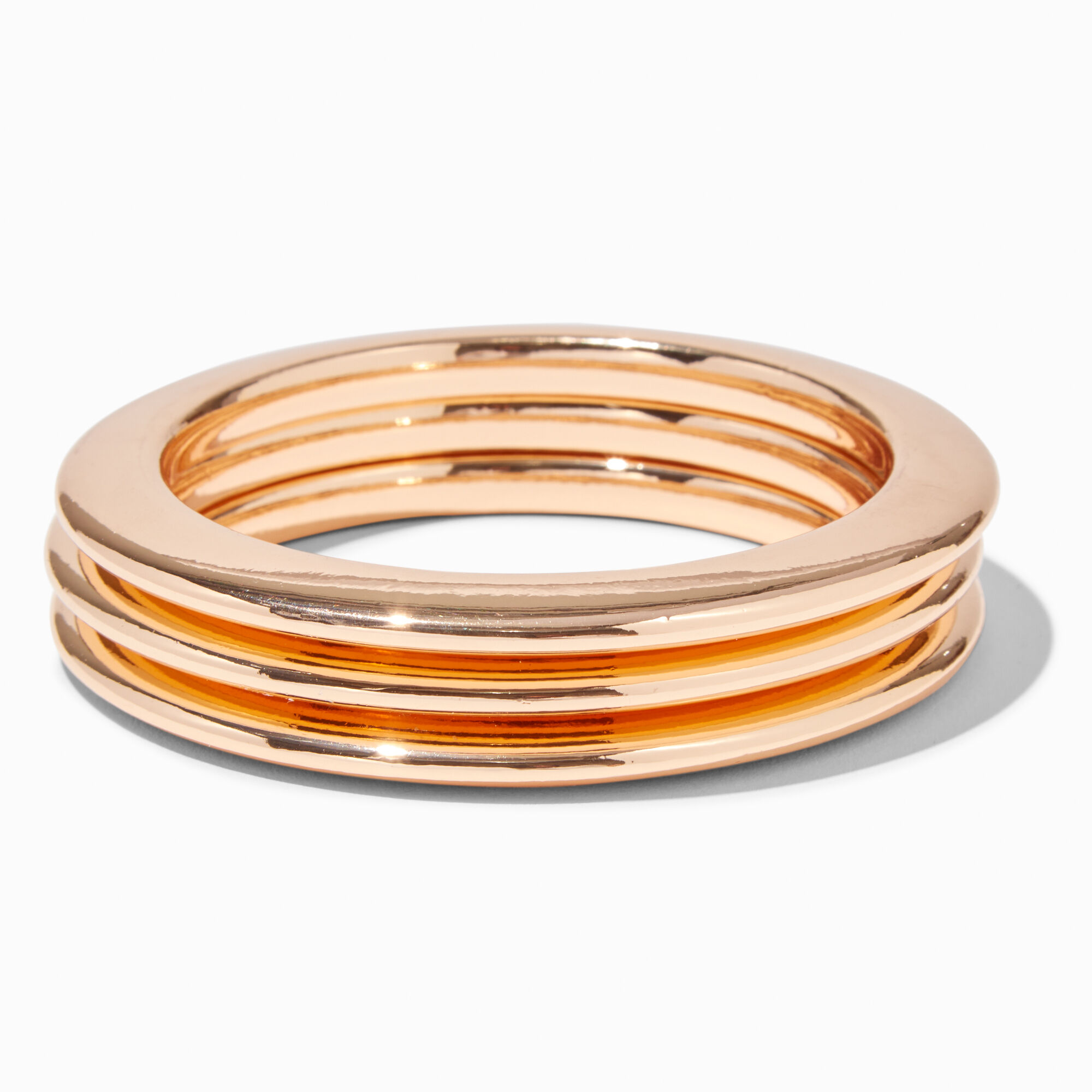 View Claires Shiny Tone Bangle Bracelets 3 Pack Gold information
