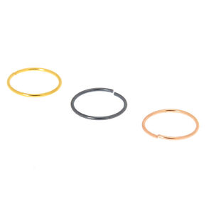 22G Mixed Metal Sterling Silver Hoop Nose Rings - 3 Pack,