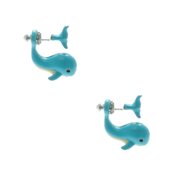 Turquoise Whale Front Back Earrings,