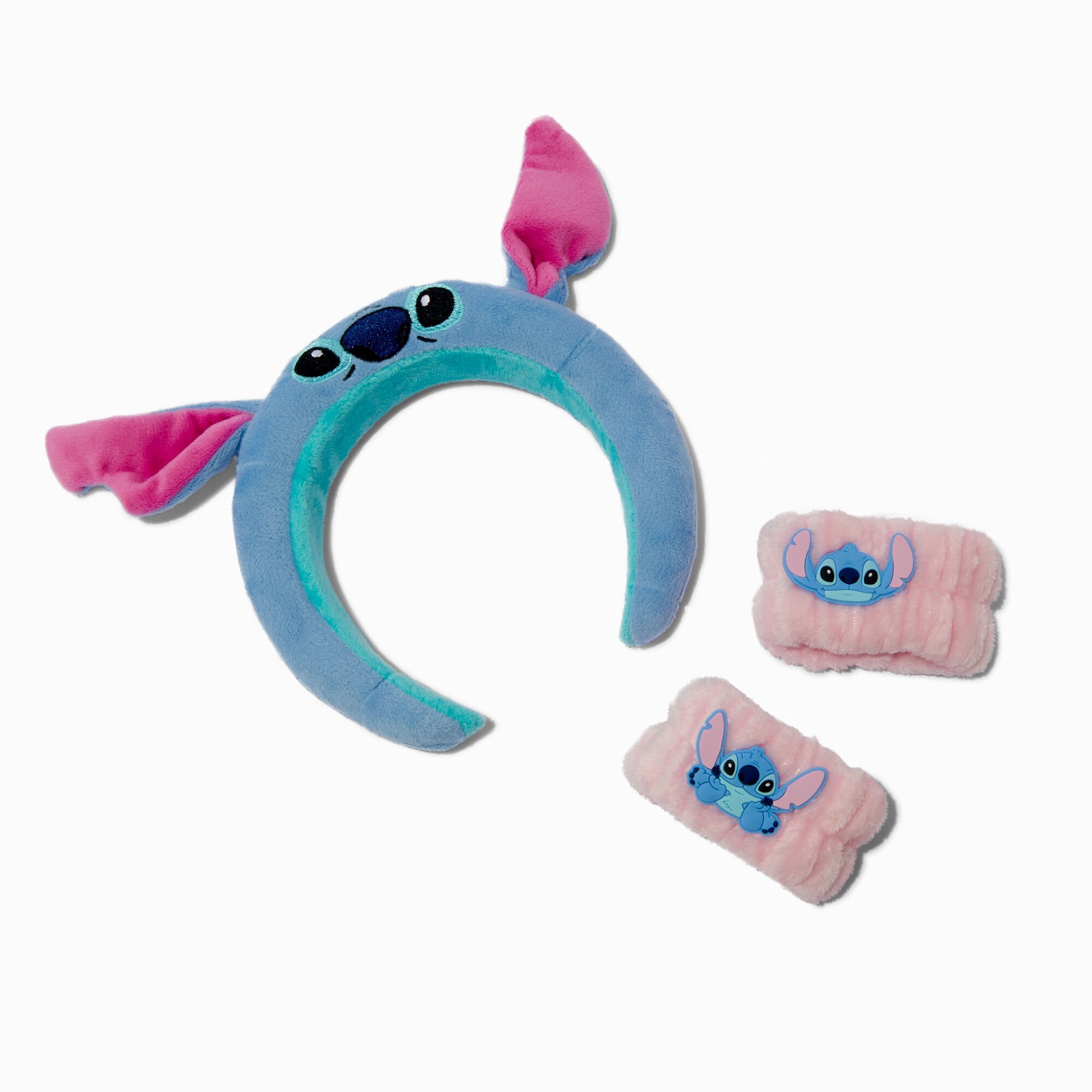 Disney Stitch Claire's Exclusive Slumber Party Spa Headband & Face Washing Wrist Bands - 3 Pack,