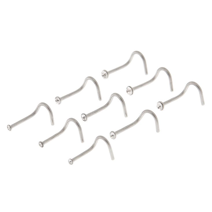 Silver 20G Clear Stone Nose Studs - 9 Pack,