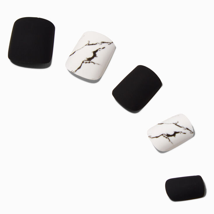 Grey Marble Square Press On Faux Nail Set - 24 Pack,