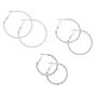 Silver Graduated Textured Hoop Earrings - 3 Pack,