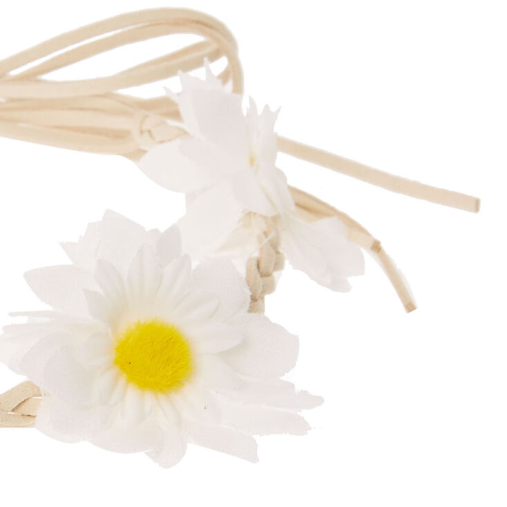 Daisy Braided Tie Headwrap - White,