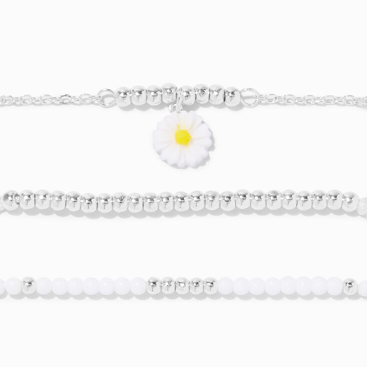 Silver Daisy Chainlink &amp; Beaded Bracelets - 3 Pack,