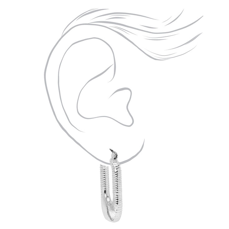 Silver 30MM Textured Oval Hoop Earrings,
