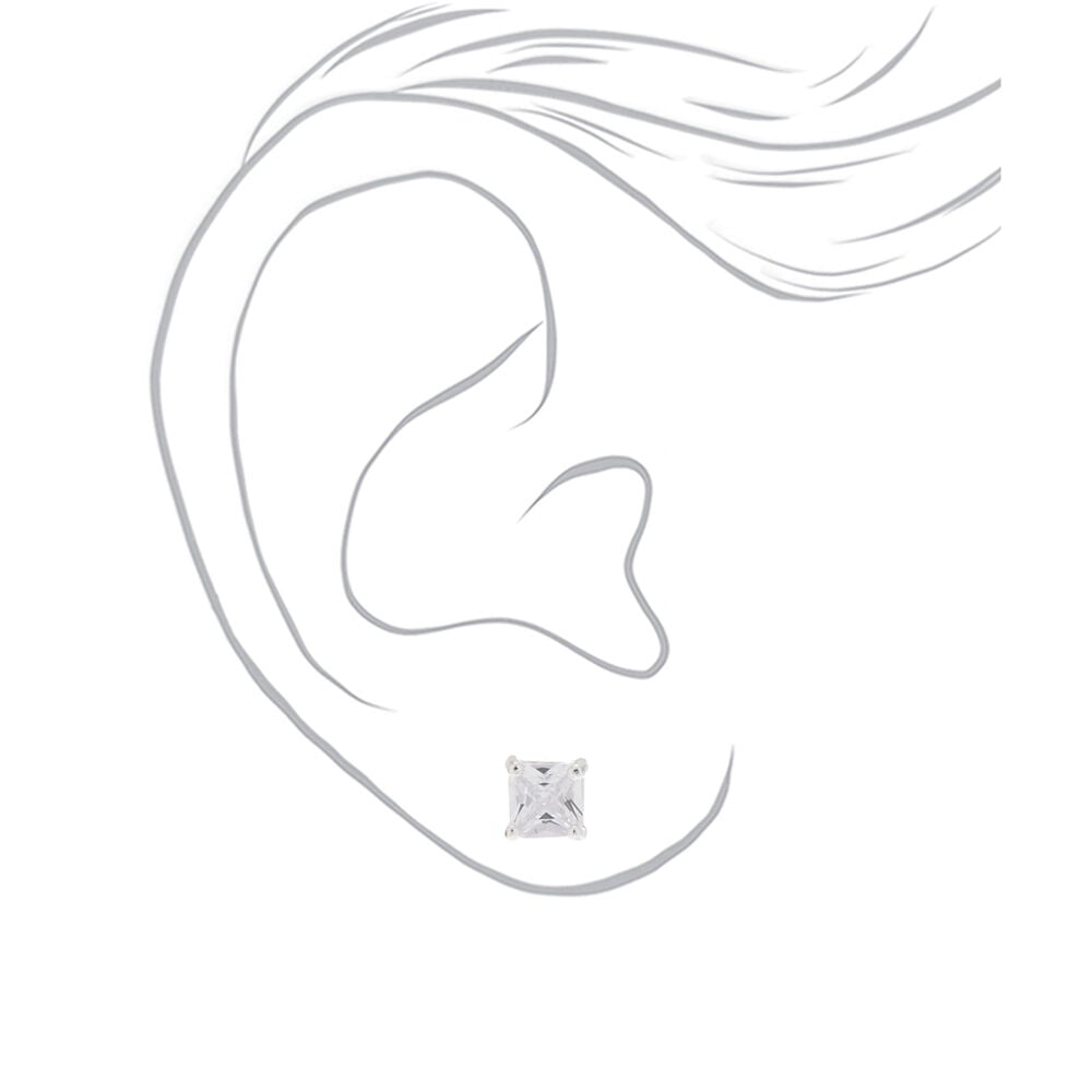 Clous d'oreilles carrés avec strass en zircon cubique d'imitation couleur argentée - 5 mm,