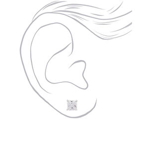 Silver-tone Cubic Zirconia 5mm Square Stud Earrings,