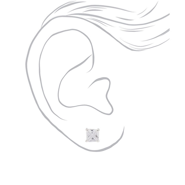 Silver-tone Cubic Zirconia 5mm Square Stud Earrings,