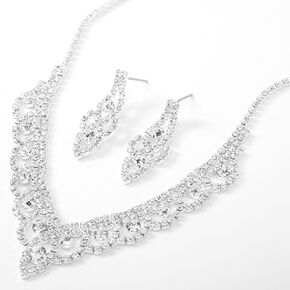 Silver Rhinestone Mini Scalloped V Jewelry Set - 2 Pack,