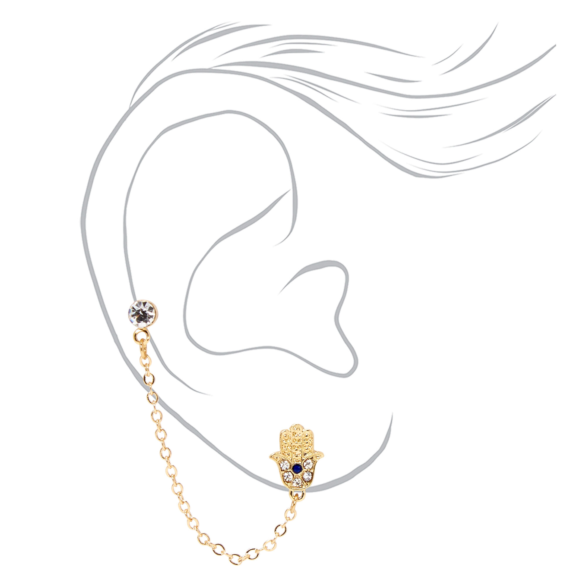 Clous d'oreilles avec connecteur strass main de fatma couleur dorée,