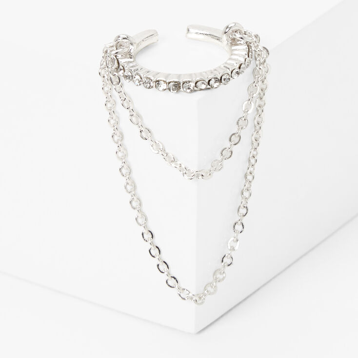 Silver Crystal Hoop Chain Ear Cuff,
