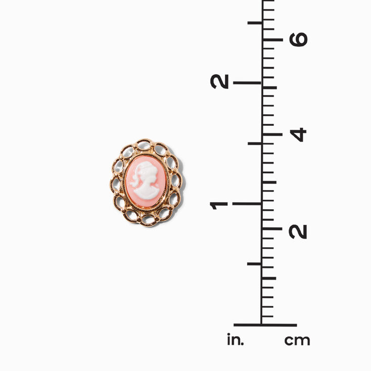 Gold-tone Pink Cameo Stud Earrings,