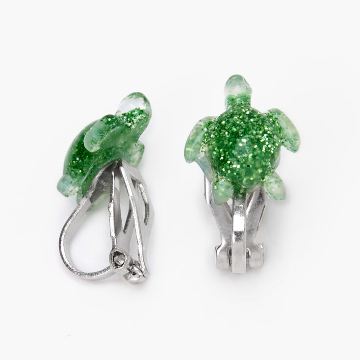 Glitter Sea Turtle Clip-On Stud Earrings - Green,