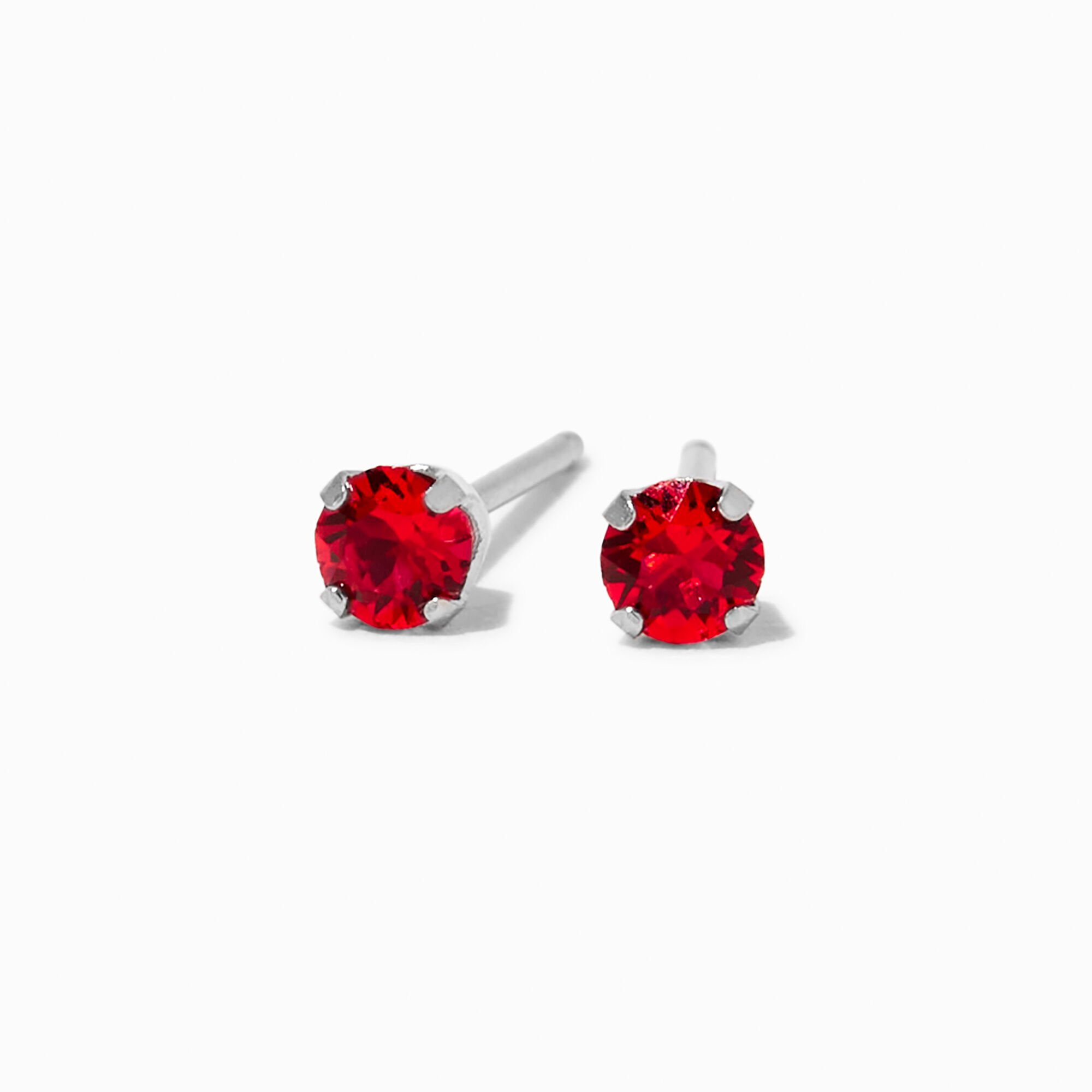 14kt White Gold 3mm July Crystal Ruby Studs Ear Piercing Kit with Ear Care Solution